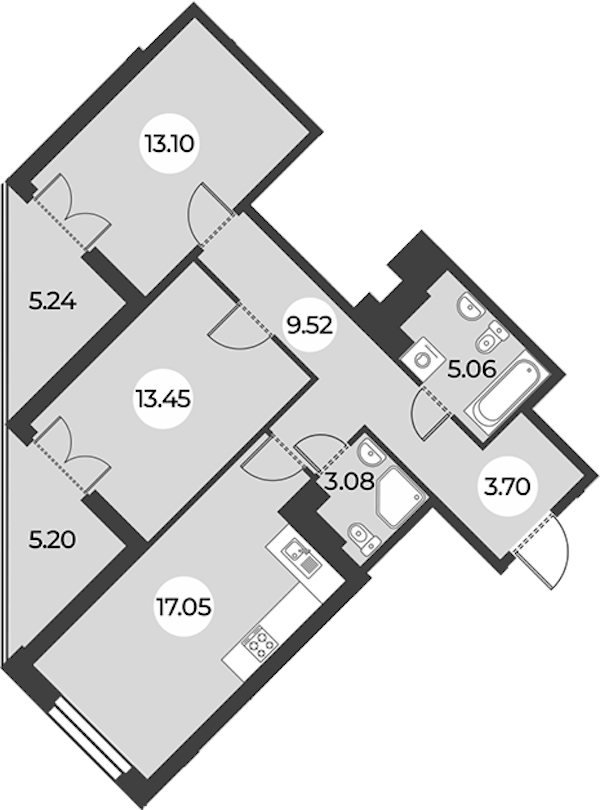 2-комнатная квартира 70.18 м², 14/24 эт., ЖК «Огни Залива»